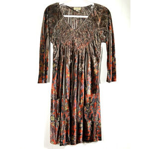 One World Brown Velvet Paisley Dress Large Fairy Grunge Whimsigoth Boho New